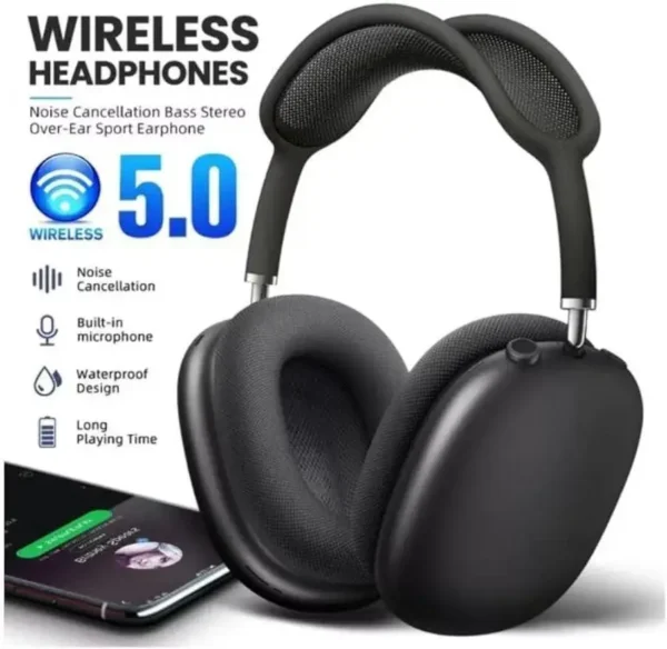 Latest Black Headphone P9 Bluetooth Wireless with ABS Plastic