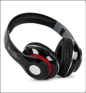 Black Bluetooth Headphones with Red Ring & Long Battery