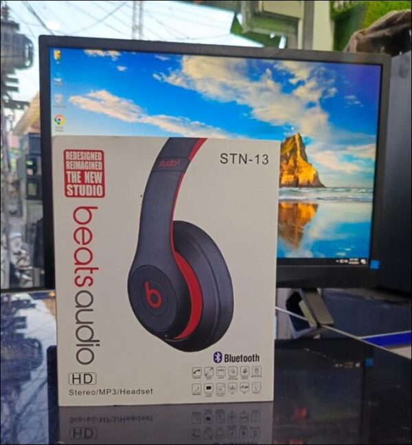 Black Bluetooth Headphones with Red Ring & Long Battery
